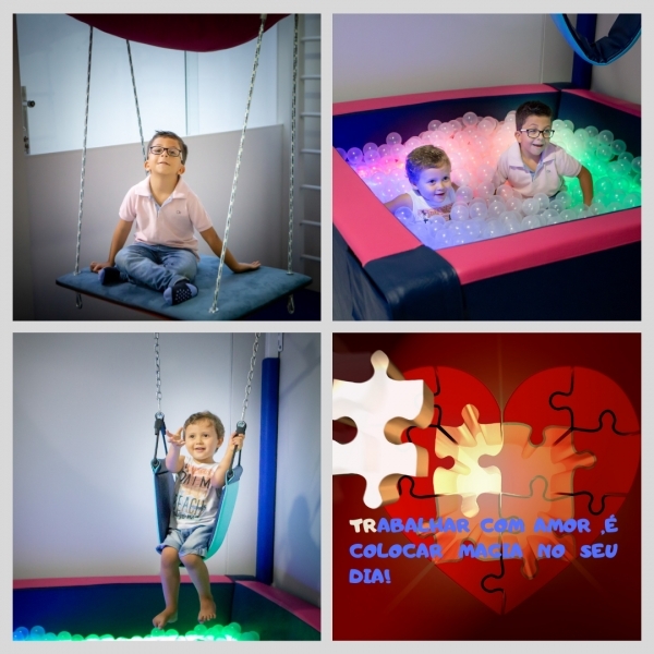 4 imagens de crianças na sala de integração social